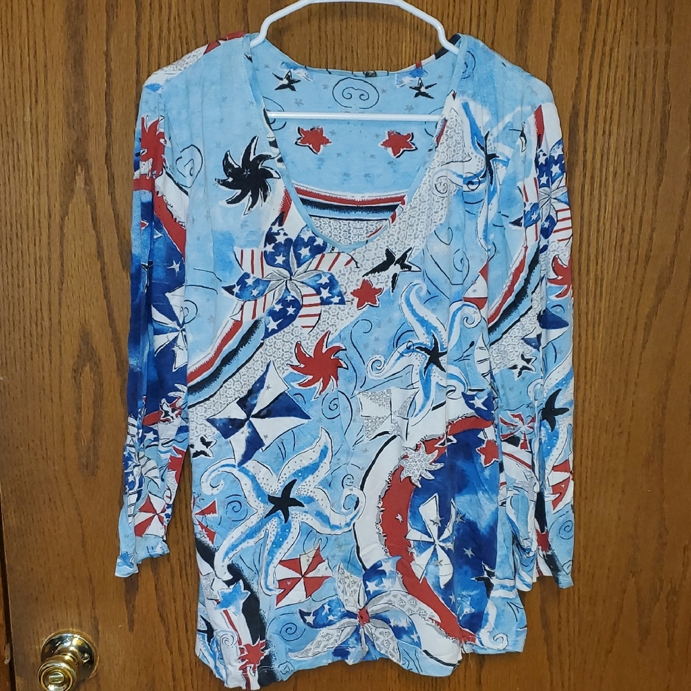 Vintage Y2k Patriotic 3/4 Sleeve Top